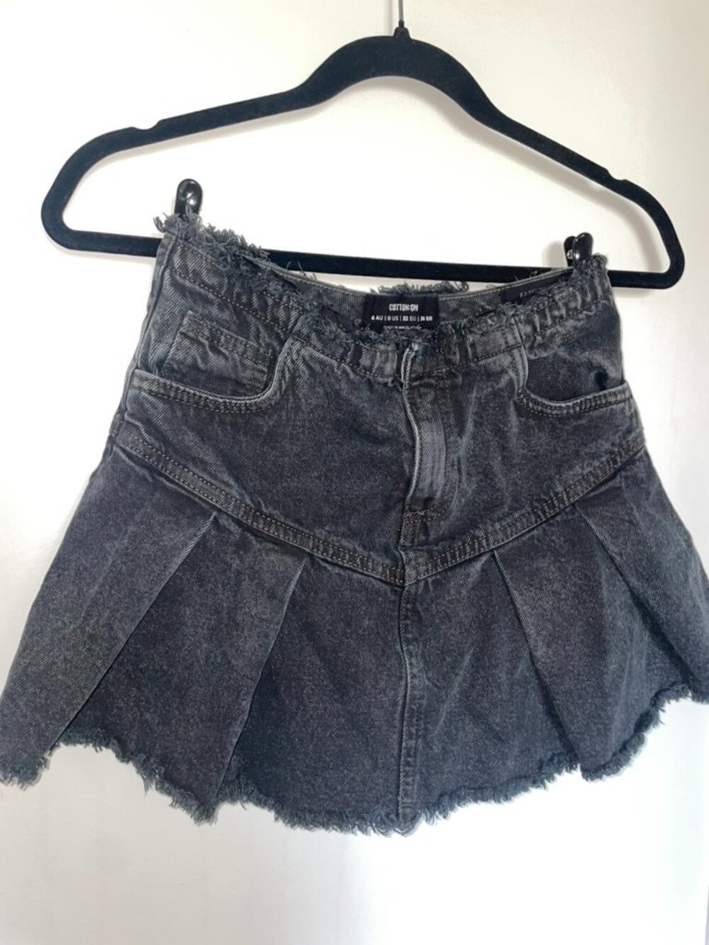 Cotton On Washed Black Pleated Denim Mini Skirt | Size 0